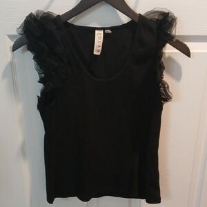 Dolan Elegant Black Ruffle Sleeve Blouse